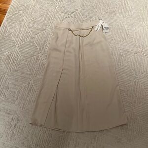 Zara Beige A-Line Skirt with Gold Accent